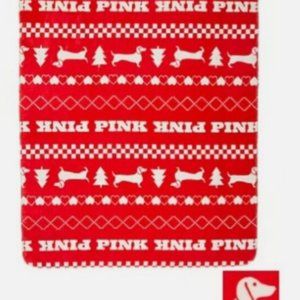 Victoria Secret PINK Cozy Plush Blanket Red Pepper Fair Aisle Dog Print 2023 NWT